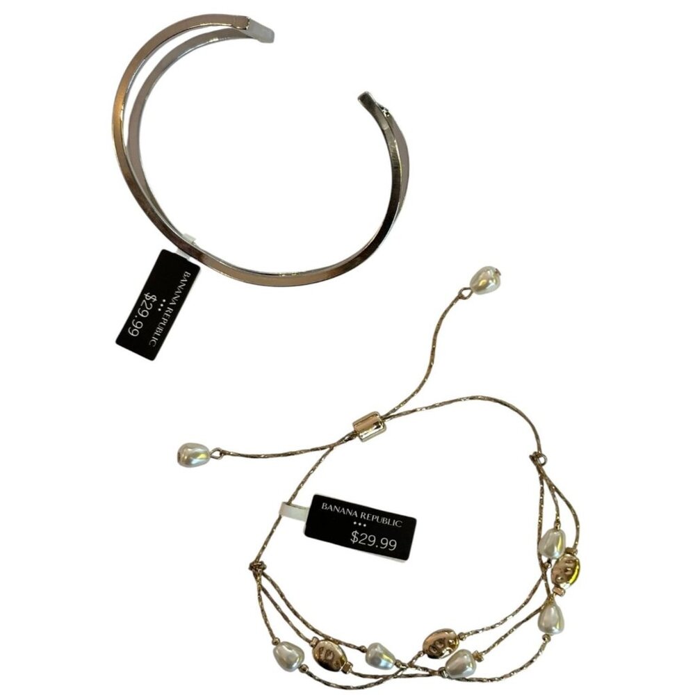 NWT Banana Republic Silver, gold w/pearls Cuff and Bolo Style Bracelets